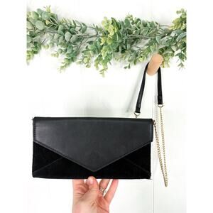 Madison West Black Velvet Flapover Crossbody Bag Clutch